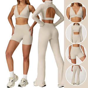 Bán Buôn 4-Mảnh Của Phụ Nữ Tập Thể Dục Yoga Bộ Eo Cao Butt-Nâng Phòng Tập Thể Dục Tập Thể Dục Mặc Tummy Kiểm Soát Thoáng Khí Giản Dị Yoga Phù Hợp Với - Product Image 1