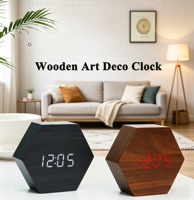 Horloge de bureau numérique hexagonale promotionnelle en bois avec veilleuse, date, température, commande vocale et décoration intérieure