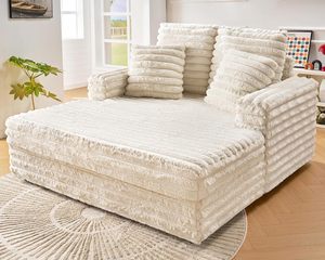 NOVA Canapé-<span class=keywords><strong>lit</strong></span> <span class=keywords><strong>2</strong></span> <span class=keywords><strong>places</strong></span> en velours côtelé blanc, avec fonction compression, pour salon et espace détente, style Cloud - Product Image 5