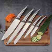 Ensemble de couteaux de cuisine en acier inoxydable Tc Kitchenware, 5 pièces, comprenant un couteau de chef, un couteau à trancher, un couteau utilitaire avec manche ergonomique