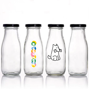 Refillable Clear 200ml 250ml 500ml Round Glass Milk Bottle <strong>1</strong> <strong>Litre</strong> Glass Drinking Bottle With Metal Lid for Juice Milk Beverage - Product Image 2