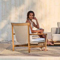 Fauteuil simple en teck avec rotin tressé, chaise de loisirs d'extérieur résistante à la pluie pour villa, balcon, terrasse, jardin, cour