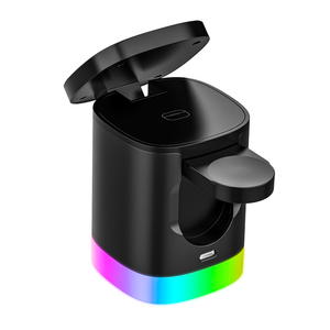 <span class=keywords><strong>Cargador</strong></span> Inalámbrico <span class=keywords><strong>Magnético</strong></span> 3 en 1 PD, Estación de Carga Plegable con Luz Ambiental LED para IWatch, Auriculares y Teléfono (Salida 5V/1A) - Product Image 2