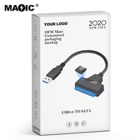 Kabel Adaptor Konverter USB 3.0 ke SATA 7+15pin OEM 20CM untuk Hard Disk, Konektor USB SATA, Mendukung SSD HDD Hard Disk 2.5 Inci