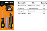 Ensemble de tournevis, couteau, ruban à mesurer en acier, ensemble d'outils de qualité industrielle, emballage double blister