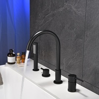 Robinet de baignoire cascade moderne noir mat, à poser sur le rebord, 4 trous, avec douchette à main, mitigeur de salle de bain en laiton