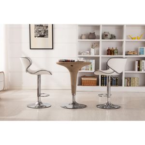 DB Masaccio Set of 2 White <b>Swivel</b> <b>Barstools</b> Upholstery Airlift Adjustable with Chrome Base - Product Image 4