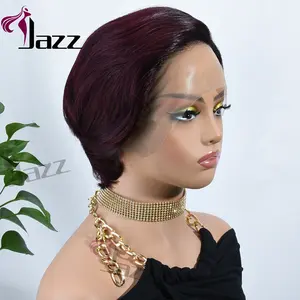 Summer Hot Sale Cheap Raw Brazilian Virgin Hair 1b/99J Color Short Pixie Cut Wig HD Swiss Lace Front Wigs For Black Women Vendor