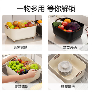Large Plastic Vegetable Washing Basket Square Draining Basin With Handgrip For Kitchen Sink Fruit And Veggie Cleaning - Product Image 5