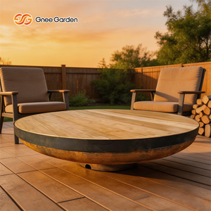 Table de foyer extérieure moderne en acier Corten de haute qualité, écologique, avec grille en acier Corten et plateau en bambou, pour barbecue décoratif - Product Image 5