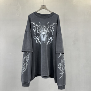 <span class=keywords><strong>T</strong></span>-<span class=keywords><strong>shirt</strong></span> vintage personnalisé de haute qualité, 345 grammes, coton délavé à l'acide, manches longues, pour femmes et hommes - Product Image 2