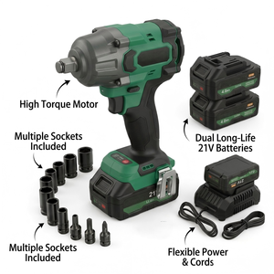 Clé à chocs sans fil 21V avec moteur sans balais, batterie haute performance, clé électrique, tournevis pour projets industriels et <span class=keywords><strong>de</strong></span> bricolage - Product Image 1