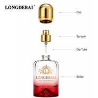 Flacon de parfum en verre transparent dégradé rouge volcan, vide, cylindrique, 30ml 50ml 100ml, avec bouchon noir et or