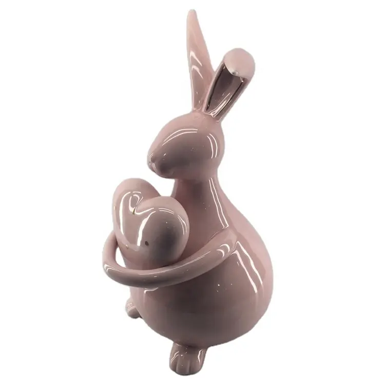 Easter Decoration Pink Ceramic Dolomite Rabbit With Sweet Heart easter decoration easter bunny eggs