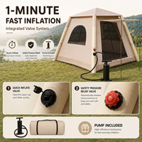 Tente de camping gonflable pour 1 à 4 personnes, 4,84 m², Oxford 400D PU2000+, 7 kg, légère, installation rapide, beige, quatre saisons, UV50+