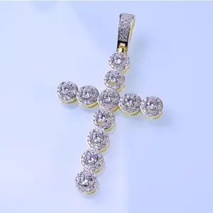 Christmas Jewelry Bling 925 Silver Gold Iced Out Diamond Cross Pendant Cast Diamond Necklace For Men