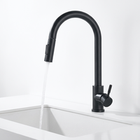 Robinet de cuisine noir mat OEM en gros, mitigeur d'évier extractible à 2 modes de pulvérisation, arc haut pivotant, poignée unique, robinet d'eau d'usine
