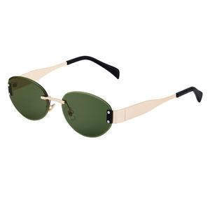 Lunettes de soleil ovales sans monture pour femmes, monture en PC, verres verts, protection UV400, design tendance - Product Image 1