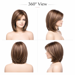 Perruque synthétique courte et droite, style bob, avec frange latérale, mèches blondes et brunes, résistante à la chaleur, pour femmes, vente en gros, OEM, ODM, personnalisable - Product Image 4