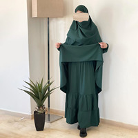 Ensemble Abaya Tunique 3 Pièces Nida Premium Personnalisé avec Jupe à Volants et Hijab – Robe Modeste pour Femmes Musulmanes Aïd – Vente en Gros Abaya Islamique