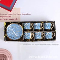 Offre Spéciale : Service de Table en Céramique – Ensemble Tasses et Soucoupes Style Européen, Finition Électroplaquée, Motif Marbre, Assiettes Compatibles Micro-ondes