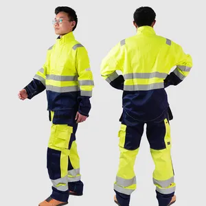 260gsm FR Cotton Polyester Antistatic Oil-water Repellent Contrast Coverall in Hivis Yellow &Navy