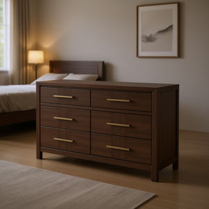 Commode moderne à 6 tiroirs en bois de noyer, meubles de chambre à coucher en bois massif - Product Image 2