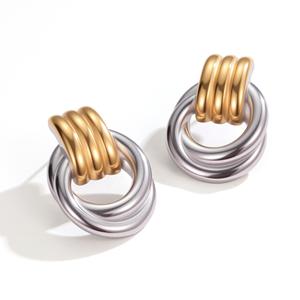 Statement Two-Tone Hoop Earrings Interlocking Geometric Design Eye <b>Catching</b> Jewelry for Women's Daily Fashion Special Occasions - Product Image 1