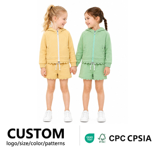 Ensemble de survêtement décontracté pour filles avec sweat à capuche zippé et short de course pour l'école, les jeux en extérieur et le quotidien - Product Image 1