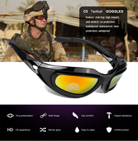 Lunettes tactiques noires C5 pour le sport, la randonnée, le cyclisme, avec 3 verres, lunettes de tir, lunettes de soleil balistiques