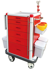 Chariot d'urgence multifonctionnel pour hôpital avec plateau encastré en acier inoxydable et ABS, poignée haute en PVC souple - Product Image 6