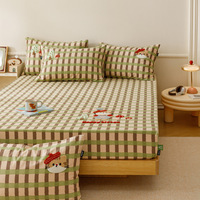 Ensemble de draps ajustés 100% coton brossé avec broderie de serviette, motif de dessin animé mignon, décoration de chambre à coucher, plusieurs tailles disponibles