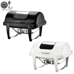 Set Perlengkapan Prasmanan Chafing Dish Stainless Steel Putih/Hitam Kelas Atas Grosir, Sistem Pemanas Alkohol Roll Top, Kontrol Suhu, Hemat Energi - Product Image 6