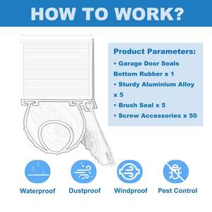Kit de joint de bas de porte de garage robuste de 16,5 pieds avec brosse, forme U et O, rail en aluminium avec bande de brosse, <span class=keywords><strong>anti</strong></span>-rongeurs, <span class=keywords><strong>anti</strong></span>-poussière, de remplacement - Product Image 2