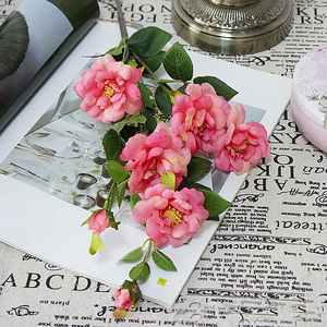 Flores artificiales Decoración de la boda Rosas de seda 7 ramas 7 cabezas <span class=keywords><strong>con</strong></span> hojas de tallo - Product Image 5