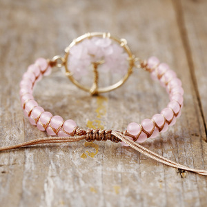 Turquoise Pierre Rose Quartz Perlé Bracelet <span class=keywords><strong>Bohème</strong></span> Arbre <span class=keywords><strong>Vie</strong></span> 4MM Ethnique Calme Protection Spirituelle Méditation Tressé - Product Image 5
