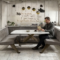 Table à manger rectangulaire extensible moderne en bois avec plateau en marbre et pieds en métal, mobilier de luxe pour la maison et l'hôtel
