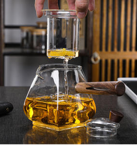Juego de tetera de vidrio de borosilicato duradero de primera calidad, infusor con mango de madera, apto para flores/té de hojas sueltas para <span class=keywords><strong>restaurante</strong></span> en casa - Product Image 4