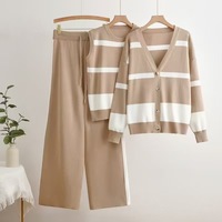Conjunto de 3 Piezas Personalizable de Ropa de Moda para Mujer, Chaleco de Punto, Cárdigan, Pantalón Largo, Ropa de Mujer