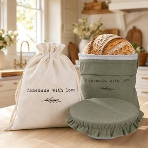 Ensemble de sacs à pain réutilisables en lin et couvercles de levage pour pain au levain fait maison - Product Image 1