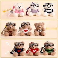 Peluche Ours Pilote Aviateur au design Anime, douce et écologique, avec lunettes de pilote, petit animal en peluche, mignonne, porte-clés, pendentif pour pull et voiture