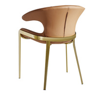 Chaise de salle à manger italienne de luxe Fauteuil moderne en cuir marron avec dossier design Pieds en acier inoxydable pour hôtel Salon