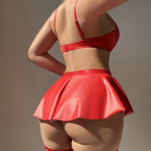 Reggiseno con cinturini in <span class=keywords><strong>pelle</strong></span> PU, minigonna svasata con giarrettiere, cintura con fibbia, <span class=keywords><strong>perizoma</strong></span>, taglie forti, all'ingrosso, sexy outfit in <span class=keywords><strong>pelle</strong></span> da <span class=keywords><strong>donna</strong></span> - Product Image 4