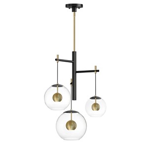Lustre moderne en cluster, globes en métal noir et verre avec accents en laiton, décoration élégante pour salon - Product Image 1
