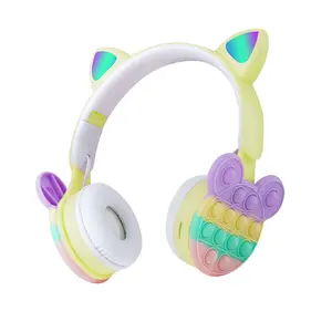 Conjunto de fones de ouvido com cancelamento de ruído para jogos, fones de ouvido com fones de ouvido de unicórnio e coelho fofo, com cabeça de menina rosa