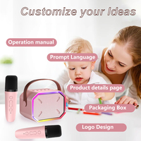 Máquina de Karaoke con Luces LED Personalizadas, Altavoz Loa Mike Mini, Juego de Micrófonos Inalámbricos para Niños