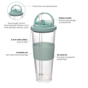 Tumbler personalizzabile a doppio coperchio per andare nuova tazza da tè a bolle in plastica a doppia parete con manicotto di paglia a foro largo per bevande Boba - Product Image 2