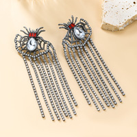 Joyería de moda 2024, nueva borla, diseño de pendiente exagerado, tela de araña, diamante, fiesta, diamantes de imitación, pendientes de Halloween, accesorios