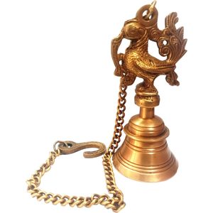 PARIJAT HANDICRAFT Diseño de pavo real Latón macizo Campana colgante pesada Escultura de templo con sonido profundo - Product Image 3