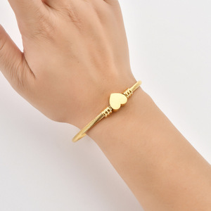 Adjustable Heart Charm <b>Bangle</b> <b>Bracelet</b> for Women | PVD Gold Plated Stainless Steel | Elegant & Versatile Design - Product Image 2